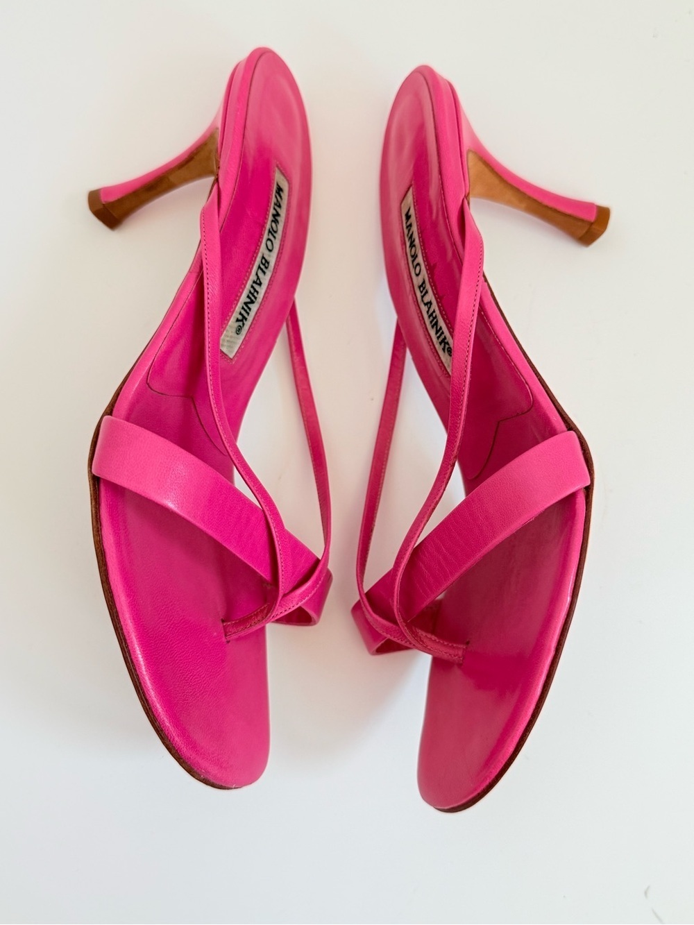 Rare Manolo Blahnik Hot Pink Strappy Thong Mule Sandals Kitten Heel EU 37.5 Y2K - Picture 5 of 12